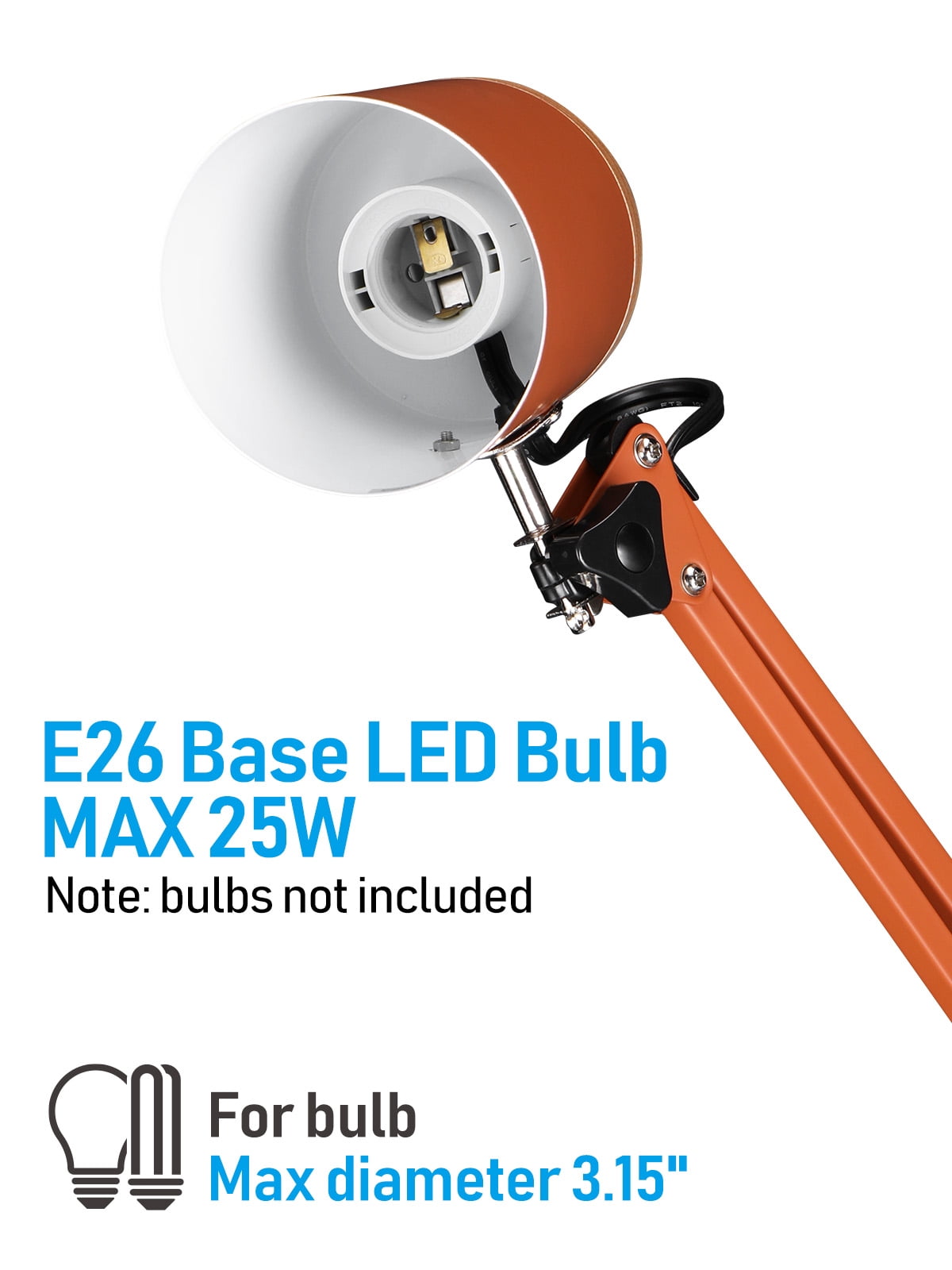 2 Pack Adjustable Metal Table Lamp, Large Size Max Height 29.7", E26 Base, Swing Arm Desk Light with Wooden Accent, Orange