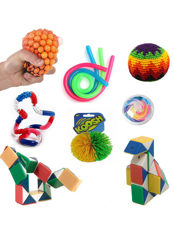 Sensory Fidget Toys Set - 10 Pcs Stress Reducer Anxiety Relief Toys for Focus & Calm Great for Learning and Education Including A Koosh Ball and Tangle Jr. Textured