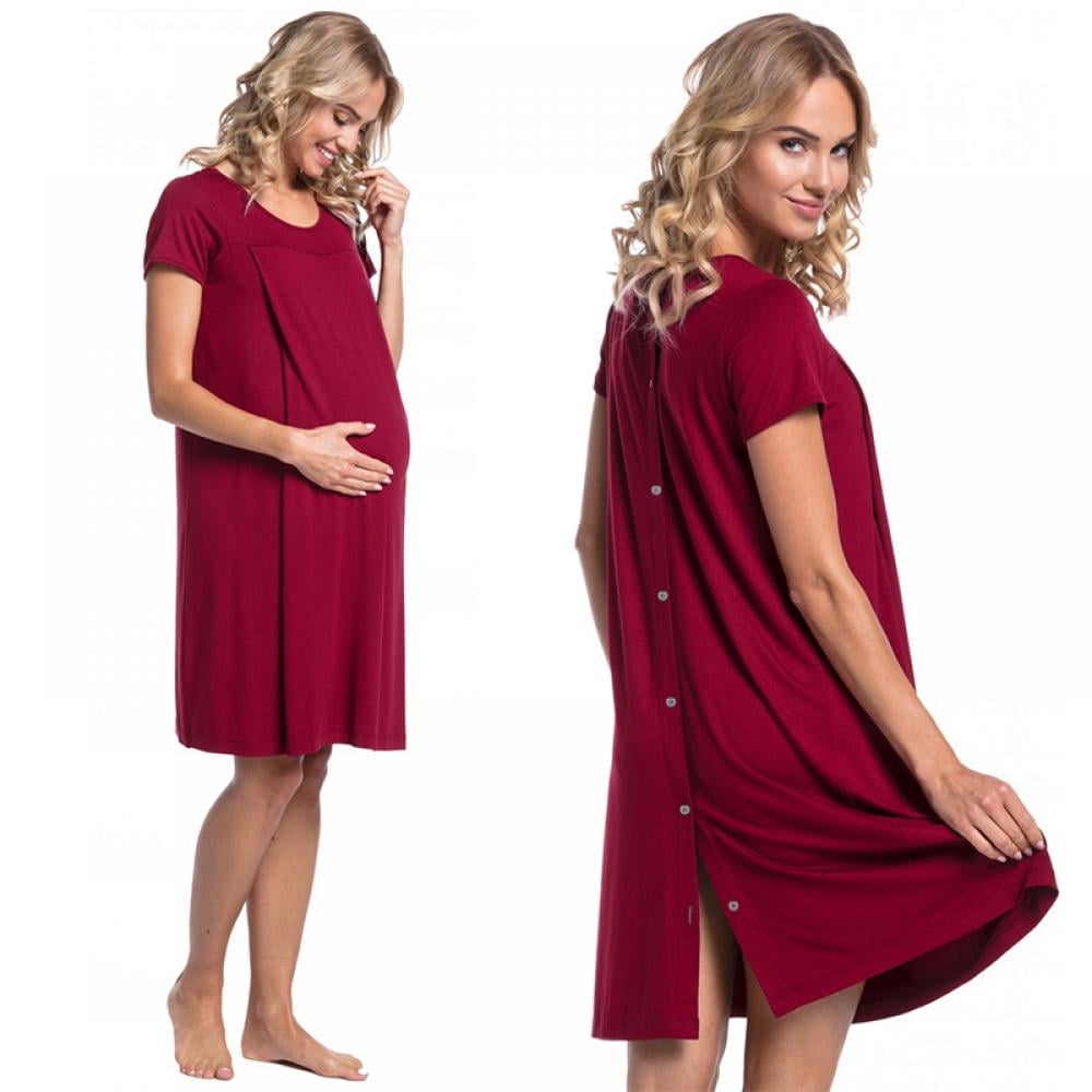 Labor and Delivery Gown Short Sleeve Maternity Nightgown Hospital Nursing Gown Breastfeeding with Buttons S XXL