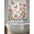 thumbnail image 5 of Pink Flowers Sheer Curtains 72 Inch Length 2 Panels Set Window Treatments, Spring Floral Butterfly Leaves Plants Retro Beige Rod Pocket Semi Curtains for Living Room/Bedroom/Kitchen, 104"W x 72"L, 5 of 7