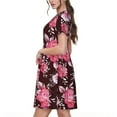 thumbnail image 2 of Rocae Rose Flowers for Dresses Summer Casual Ruffle Short Sleeve Cute Crew Neck Flowy Dress with Pockets, 2 of 6
