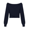 thumbnail image 4 of IUYRTFE Women's Cross V Neck Off Shoulder Knit Sweater Loose Fit Casual Batwing Sleeve Pullover Top, 4 of 6