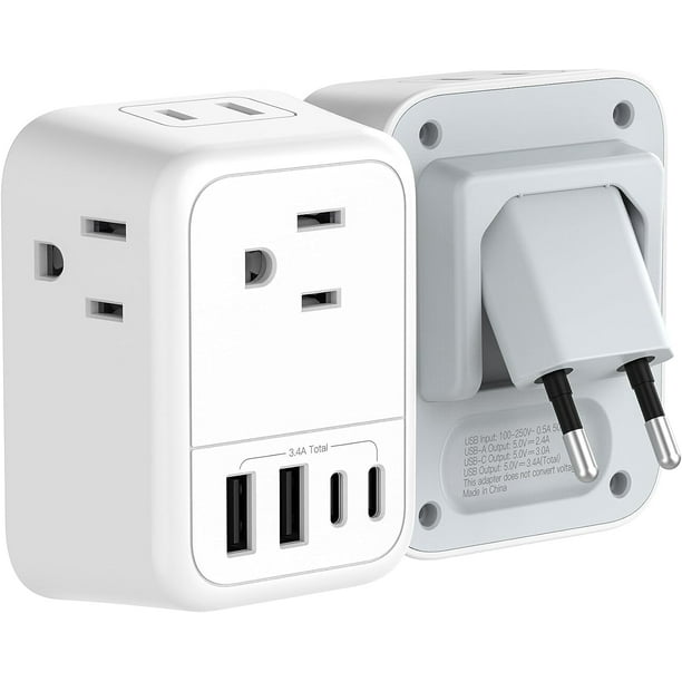 Travel Plug Adapter with 4 AC Outlets and 4 USB Ports - European and ...