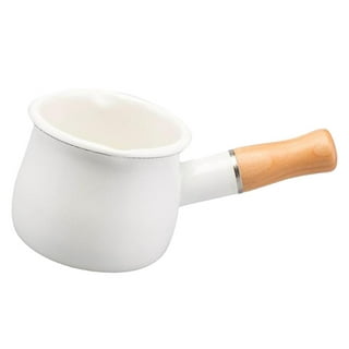 YumCute Home Enamel Milk Pan, Mini Butter Warmer 4 Inch 17 Oz Milk Pot  Enamel Sauce Pan Milk Warmer Pot Small Cookware with Wooden Handle, Perfect