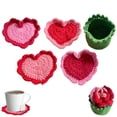 thumbnail image 2 of HAVELOR Hand-Crocheted Heart Coasters, 4-Pack, 3.15 in Diameter, Stackable Rose Design, Protects Surfaces from Stains, Perfect for Coffee Tables and Dining Room Decor(Red,One size), 2 of 7