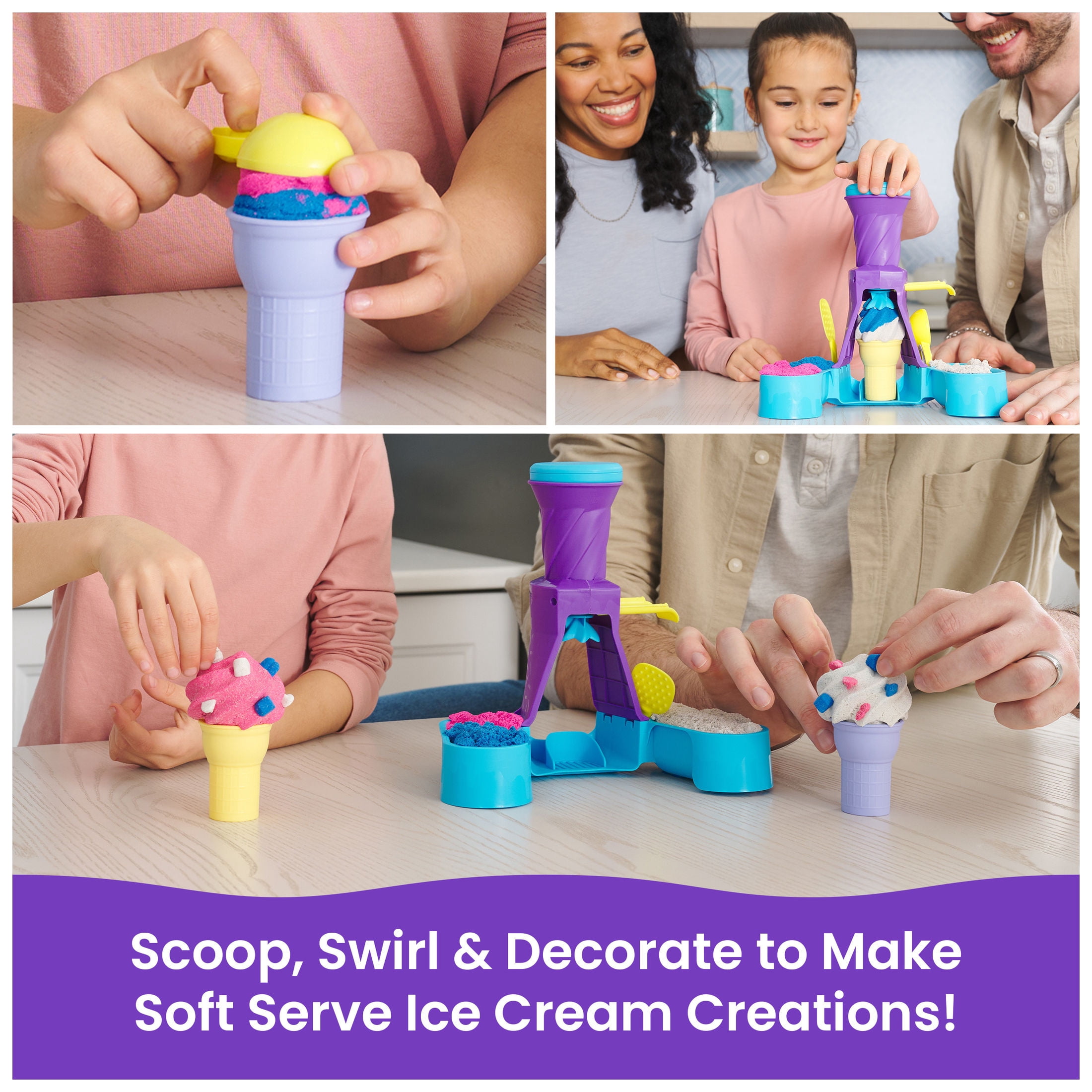 Kinetic Sand, Soft Serve Station with 14oz Play Sand, 2 Ice Cream Cones & 2 Tools
