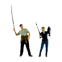 Almencla 2 Pieces 1/64 Fishing Diorama Figures People Models Collectible Layout Ornaments Small Novelty Male Female Angler Figures