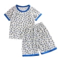 thumbnail image 1 of LIJCC Ensemble Léger d'Été pour Filles, Imprimé Mignon, Col Rond, Manches Courtes, T-Shirt et Short, Deux Pièces (Bleu, 3-4 Ans), 1 of 3