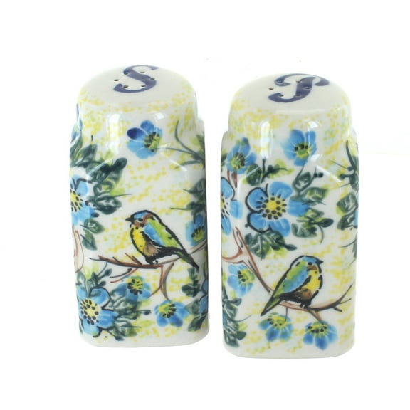 Blue Rose Polish Pottery Bluebird Garden Salt & Pepper Shakers
