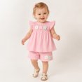 thumbnail image 5 of Girls' Short Sleeve Two Piece Summer Outfit Floral Playwear Set Play Clothing Bow Detail, 5 of 5