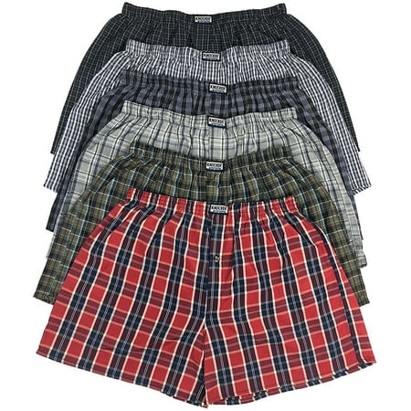 ToBeInStyle Men's Pack of 6 Loose Fit Tartan Plaid Boxers - Assorted -