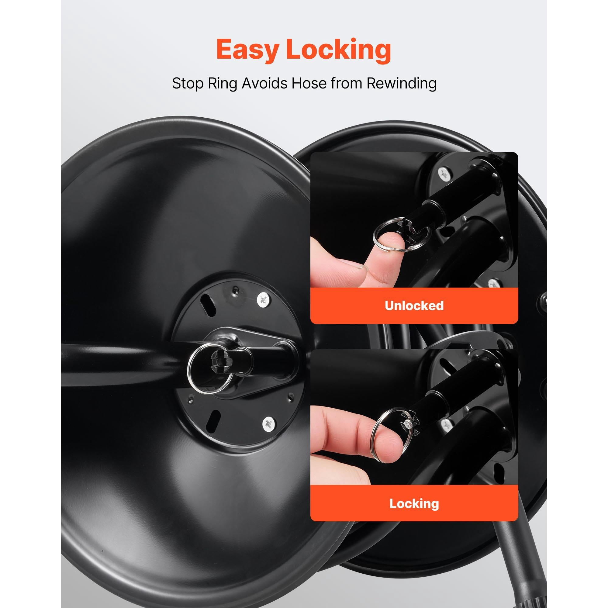 Pressure Washer Hose Reel, 50 FT x 3/8 Inch, 4000 PSI Heavy Duty Steel Mountable Reel, Black