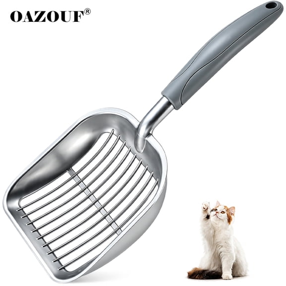 Cat Litter Scoop, Extra Large Shovel with Solid Metal Long Handle, Heavy Duty Aluminum Alloy for Clumping Cat Litter, Gray