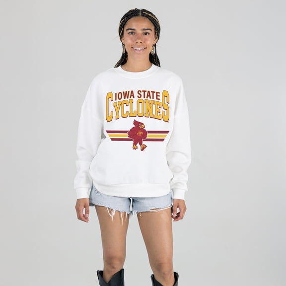 Women's Gameday Couture White Iowa State Cyclones Oversized Premium Fleece Sweatshirt