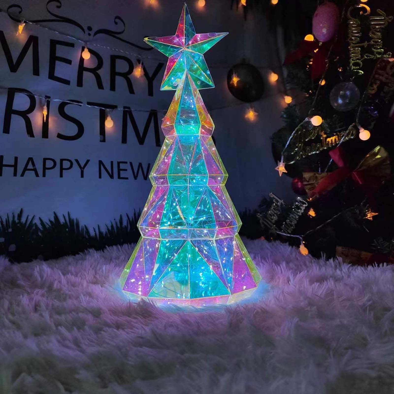 Outoloxit Holographic LED Christmas Tree with 100 Lights, USB Powered, 15 Inch Desktop Decoration for Christmas Gift
