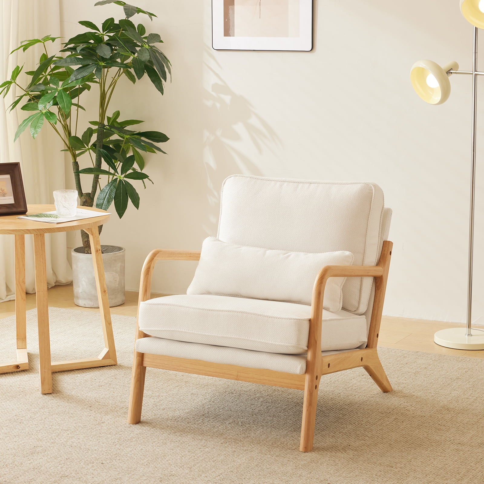 UBesGoo Modern Wood Club Chair Bronzing Cloth Fabric Upholstered Reading Accent Chair with Solid Wood Frame Brown