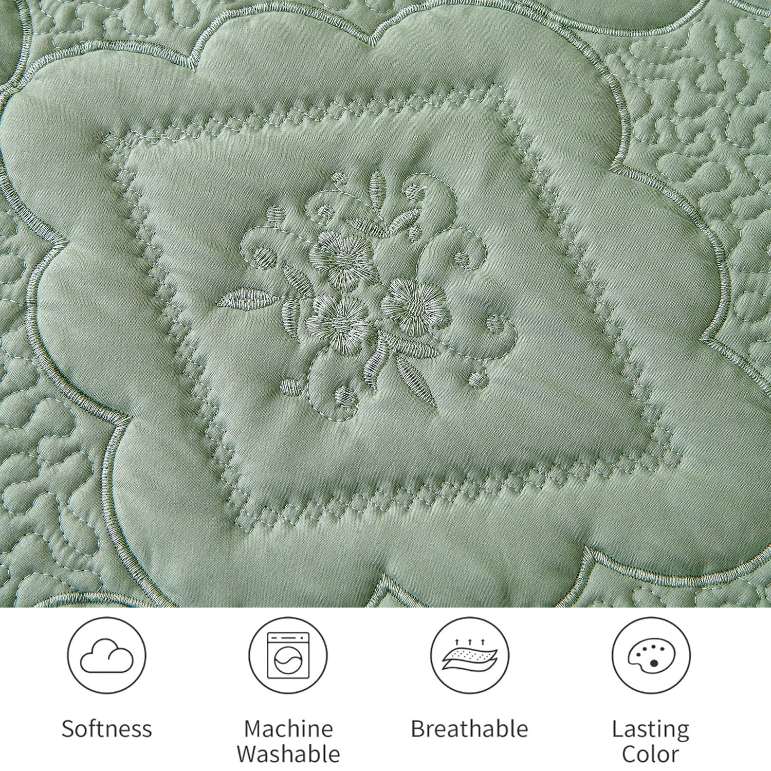 Evenhug Floral Embroidery Quilt Set,3-Piece King Diamond Floral Pattern Bedding Set,Soft Lightweight Bedspread for All Season(Green,102"x90")