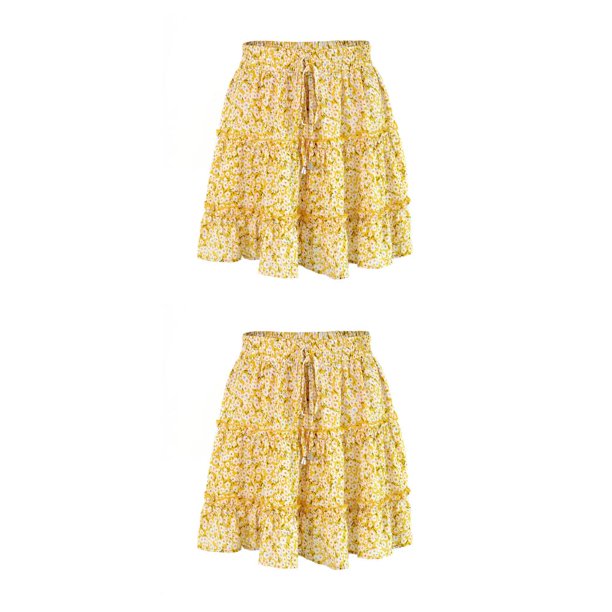 Qarigey plisada con volantes para mujer acampanada de cintura alta para mujer amarillo S 2piezas