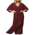thumbnail image 4 of Robe Maxi Ample à Imprimé Floral pour Femmes, Manches 4/3, Col en V, Robe d'Été Fluide, Esthétique, Décontractée, Bohème, Tenue de Plage, 4 of 6