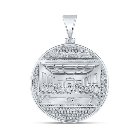 10kt White Gold Mens Round Diamond Last Supper Circle Charm Pendant 1/2 Cttw