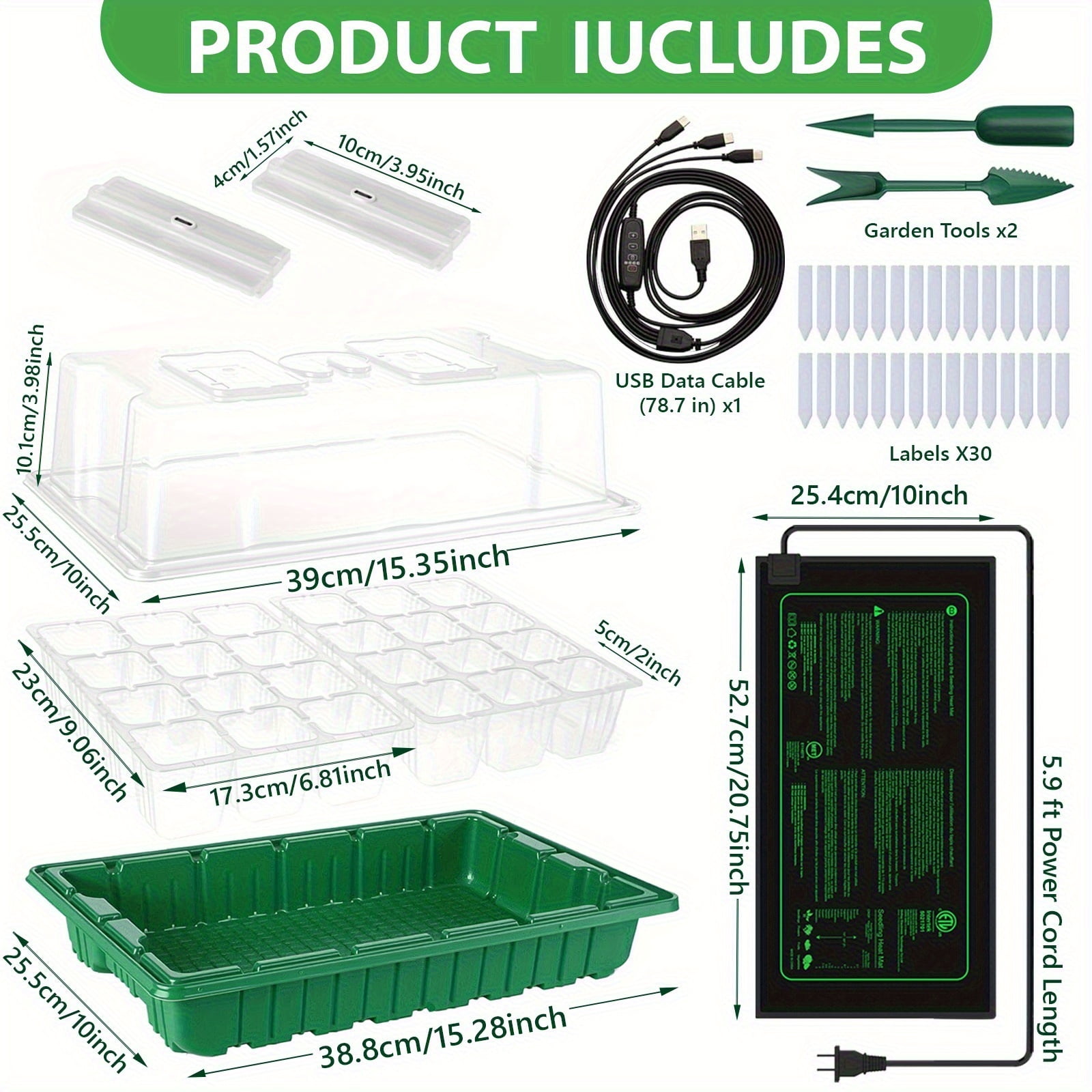 Seed Starter Tray with Grow Light & Heat Mat, 24 XL Cells, Humidity Dome & Base for Germination & Plant Propagation
