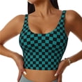 thumbnail image 1 of Fotbe Black And Teal Checkerboard Sujetador Deportivo Largo sin Aros para Mujer con Almohadillas y Soporte Medio, Transpirable y Absorbente, Camiseta Tipo Chaleco o Tank Top-XX-Large, 1 of 8