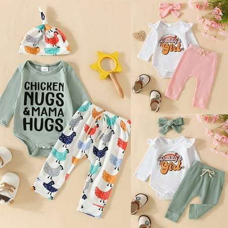 

URMAGIC Baby Girls Clothes Infant Little Kids Ribbed Romper Pants Headband Set Bodysuit Clothing Sets Fall Winter Outfits