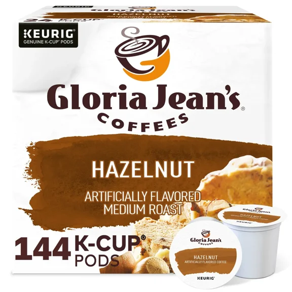 Gloria Jean's Hazelnut 144 K-Cups, Medium Roast Coffee