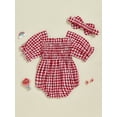 thumbnail image 6 of BemeyourBBs Newborn Girl Outfit, Short Sleeve Plaid Bodysuit with Bowknot Headband, 6 of 9