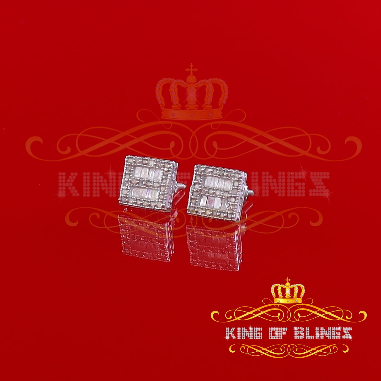 King of Bling's 925 White Silver 0.25ct Diamond Women's/Men's Square Fashion Stud Earring