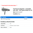 thumbnail image 2 of Fuel Pressure Regulator - Compatible with 1988 - 1995 Toyota Pickup 3.0L V6 1989 1990 1991 1992 1993 1994, 2 of 2