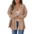 thumbnail image 3 of UVN Womens Shacket Jacket Waffle Shirts Long Sleeve Button Down Boyfriend Shirt Coats Side Elastic Thread Tops, 3 of 9