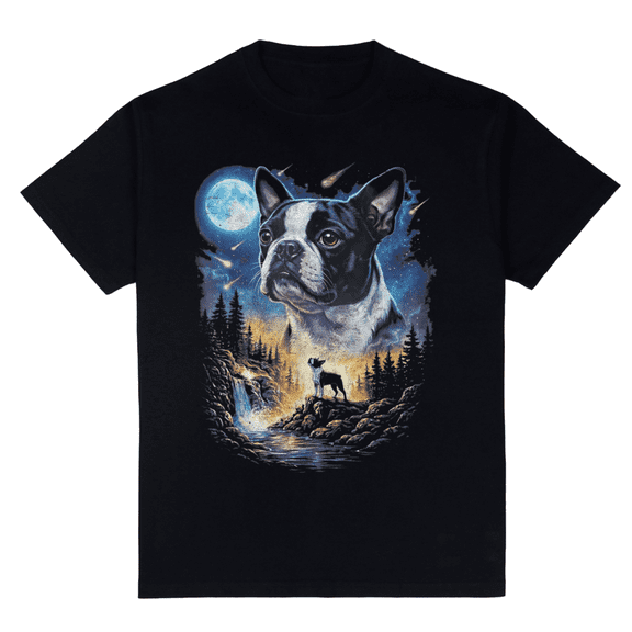 Boston Terrier Howling At The Moon Vintage Dog Art Tee T-Shirt for Men Women