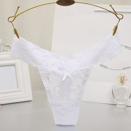 Pavied Cotton Underwear Thongs for Women Women Lace Large Size Women Thong T Pants Transparent Lace Cotton Panties Plus Size Underwear Cheeky Underwear White L
