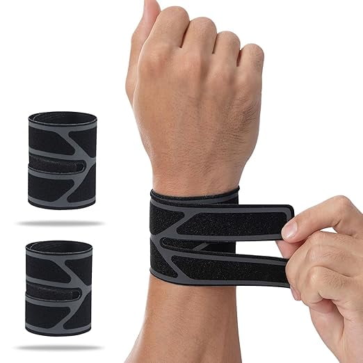 2 Pack Wrist Brace for Right & Left Hand, Ultra-Thin Compression Wrist Band Adjustable Wrist Wrap for Tendonitis, Arthritis, Weightlifting, Sports (Black)