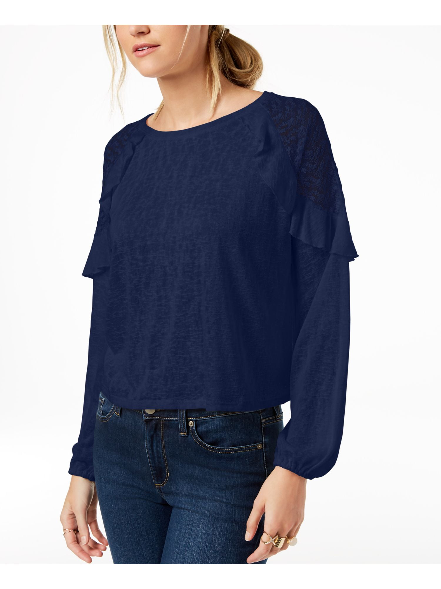 Maison Jules Maison Jules Womens Lace Shoulder Basic TShirt