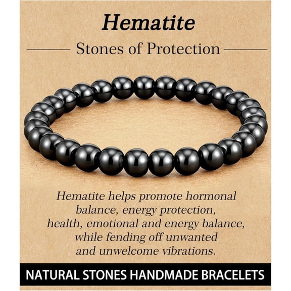 Mens Hematite Bracelet Natural Stones Handcrafted Healing Jewelry Boosts Positive Energy Masculine Style Gift for Men