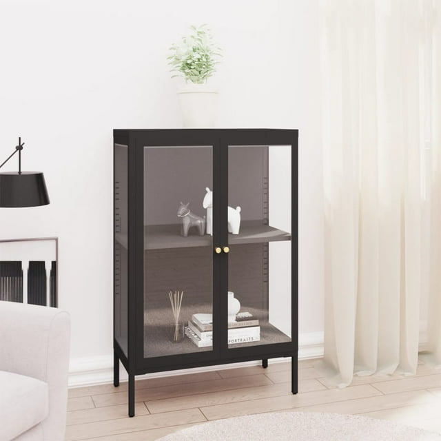 vidaXL Buffet Noir 75x35x105 cm Acier et Verre