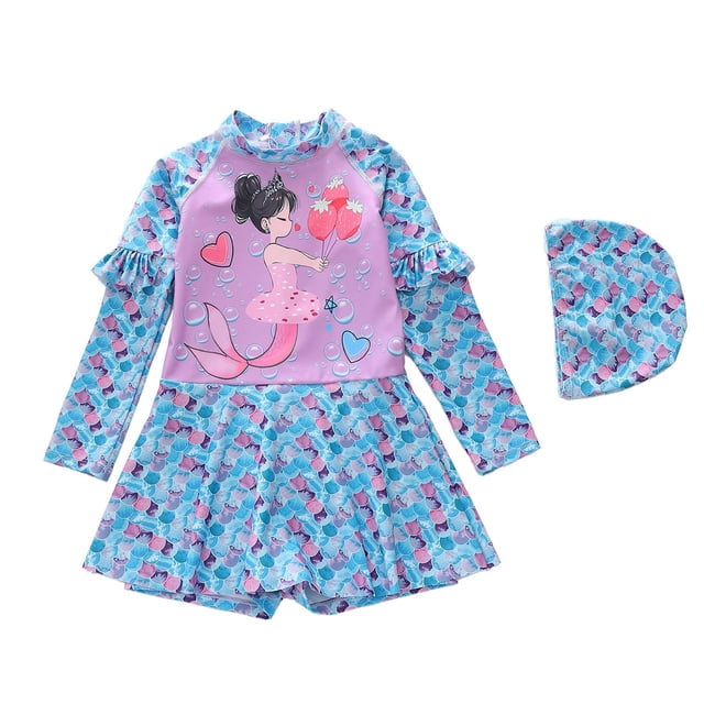 AWZXDE Girls One Piece Swimsuit Long Sleeve Bathing With UPF 50 Sun Protection Rash Guard For Kids 4-10Y