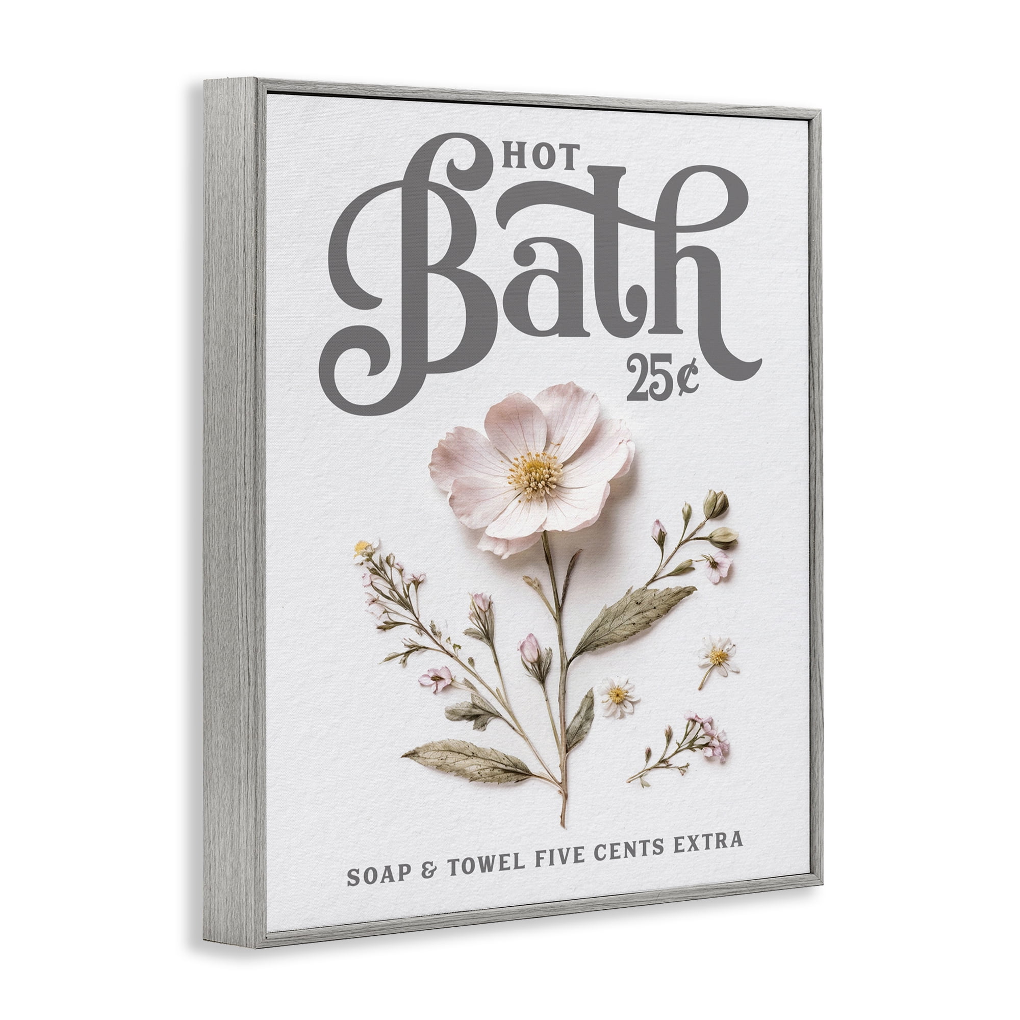 Pressed Flower Vintage Bath Gray Framed Giclee Art, design by Lettered and Lined