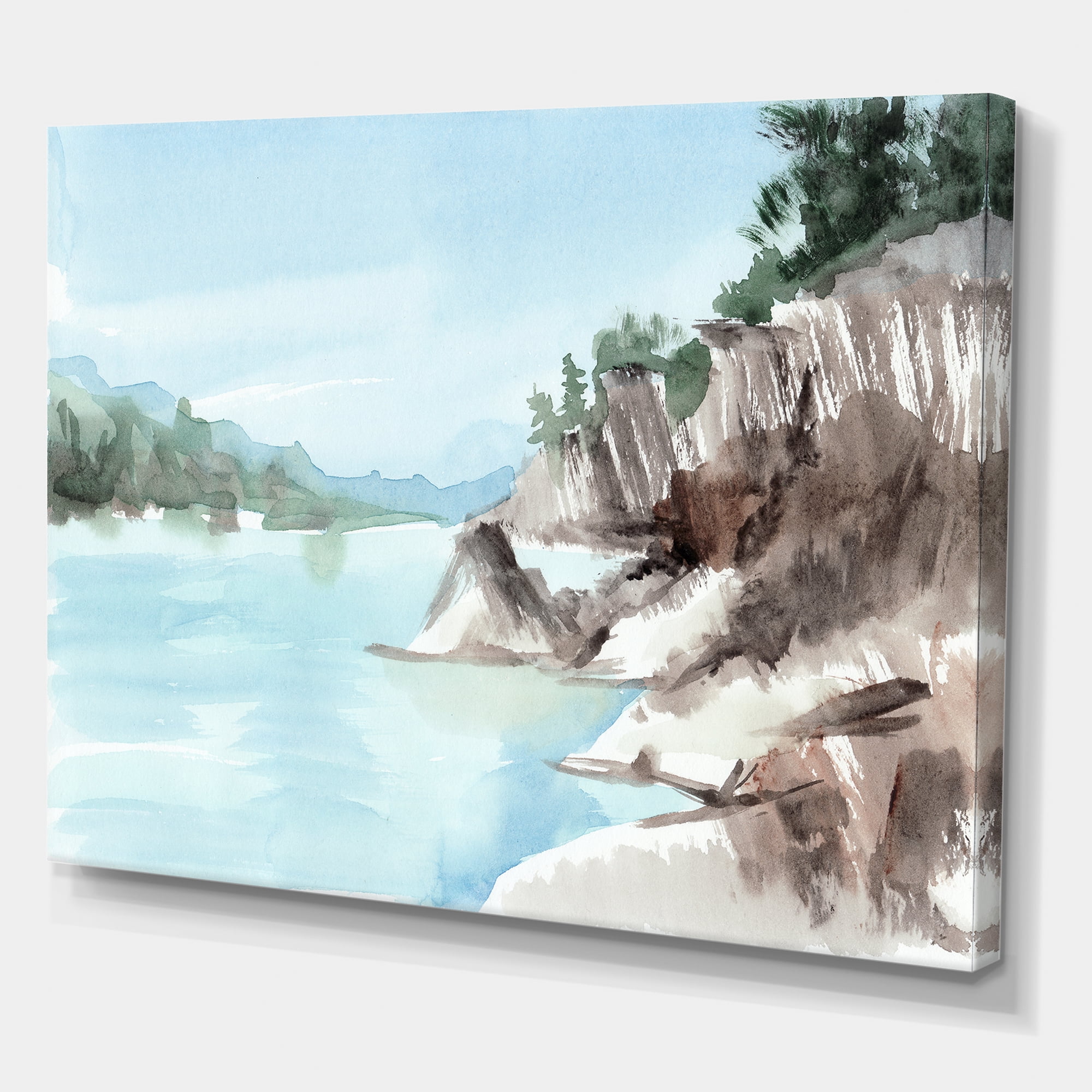 Rocks With The Blue Lake 32 in x 24 in Painting Canvas Art Print, by Designart