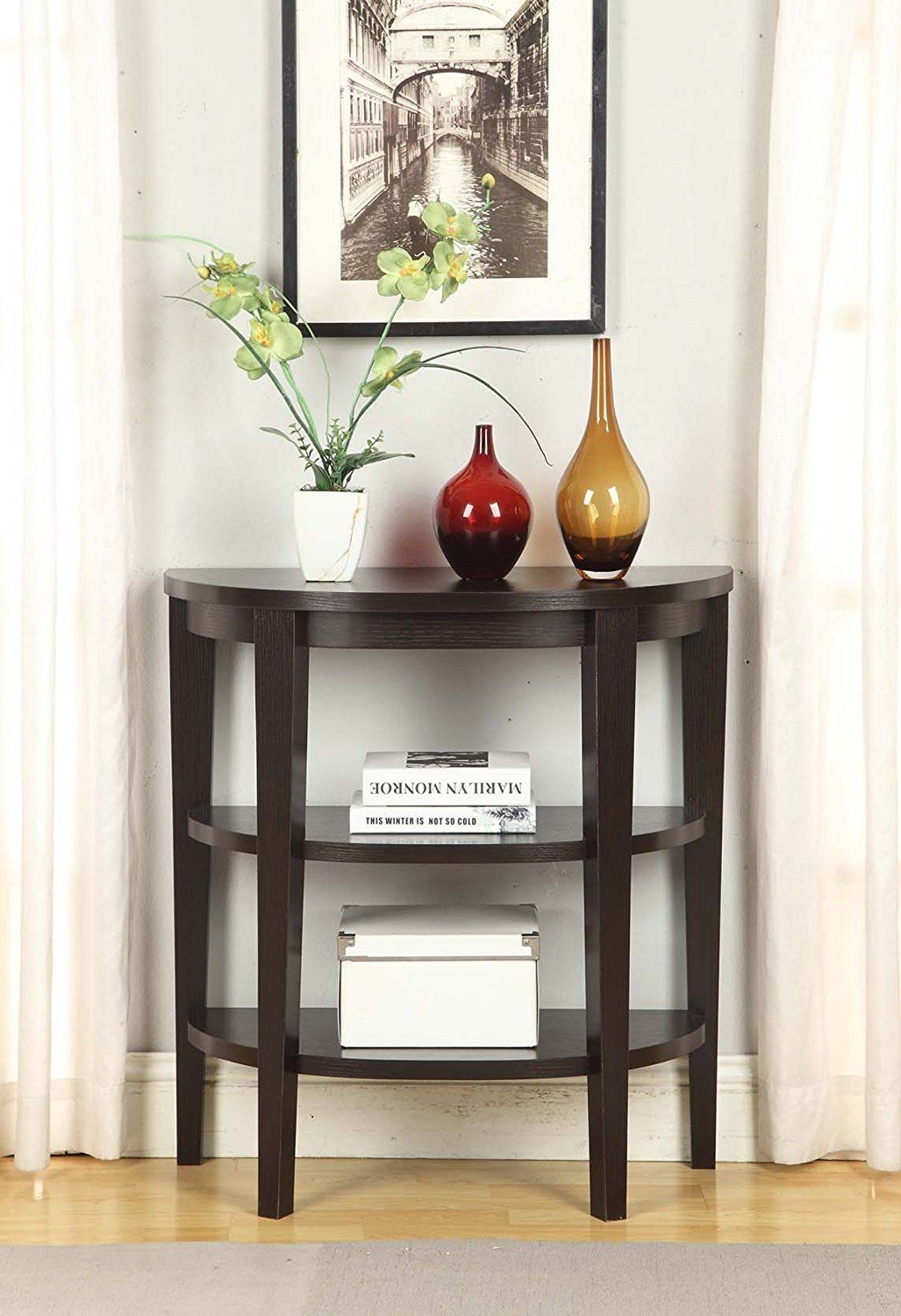 Ghp 30 X14 X31 5 Espresso Wood Grain Finish Half Moon Hallway 3 Tier Console Table Walmart Com Walmart Com