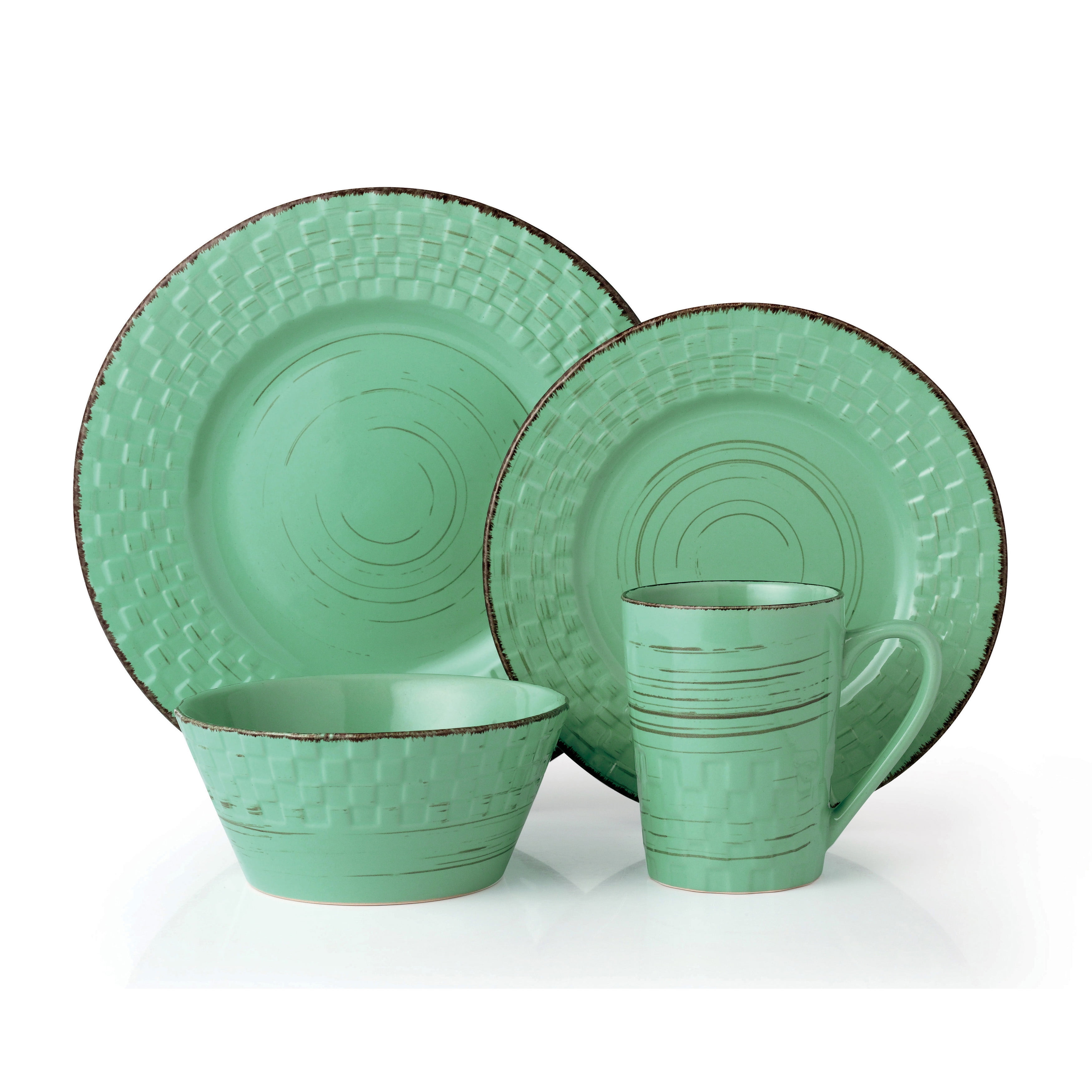 Lorren Home Trends 16 Piece Distressed Weave Dinnerware SetGreen