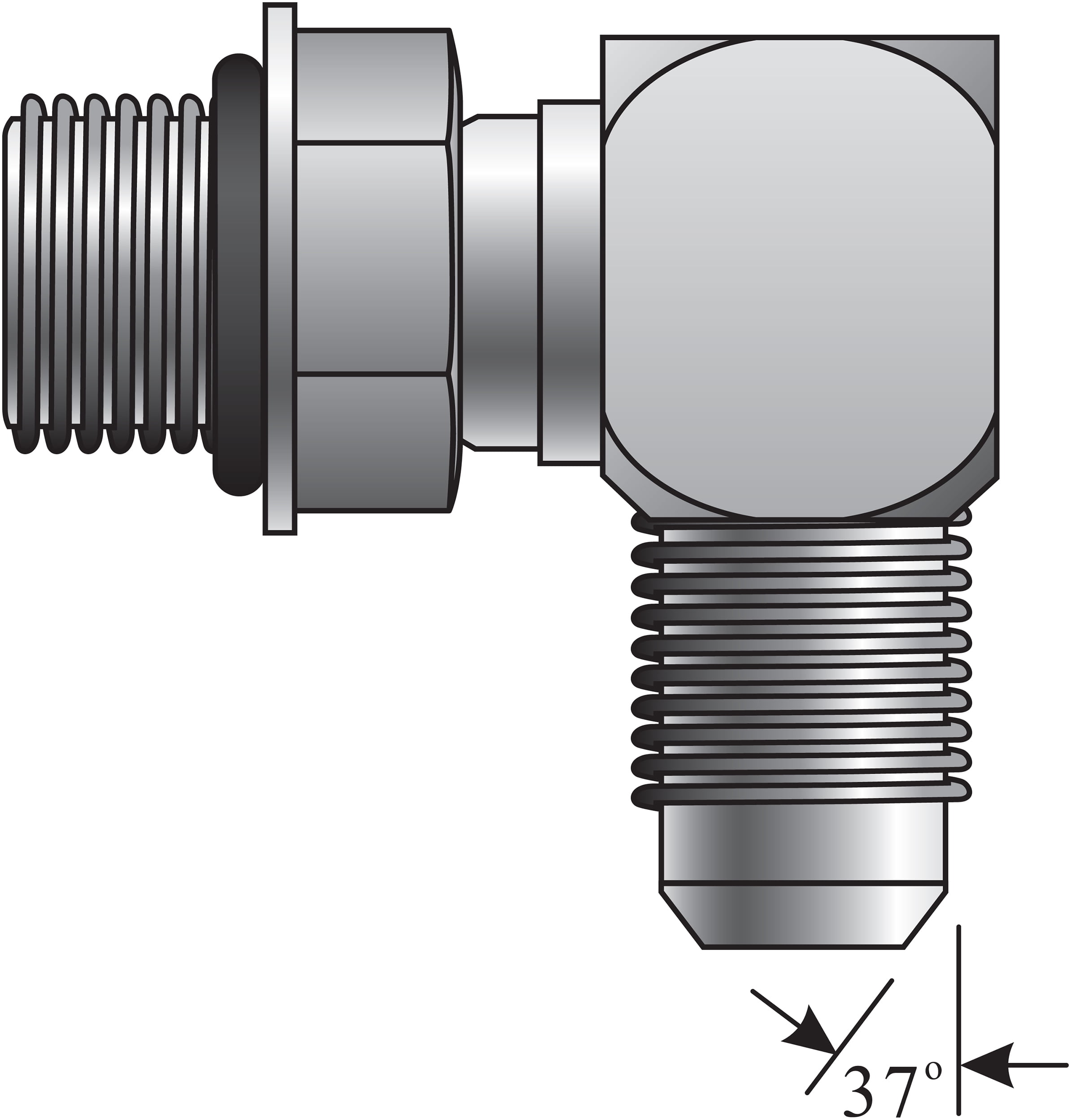 Male O-Ring Boss to Male JIC 37 Flare - 90 (SAE to SAE)