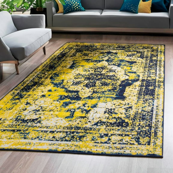 Unique Loom Sofia Collection Area Rug - Salle Garnier (8' x 11' Rectangle Navy Blue/Yellow)