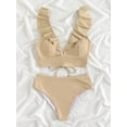 thumbnail image 6 of Ruffle V Neck Two Piece Swimsuits For Women, High Waisted Sexy Bathing Suits Women's Bikini Set Ladies Swimwear Apricot, 6 of 7