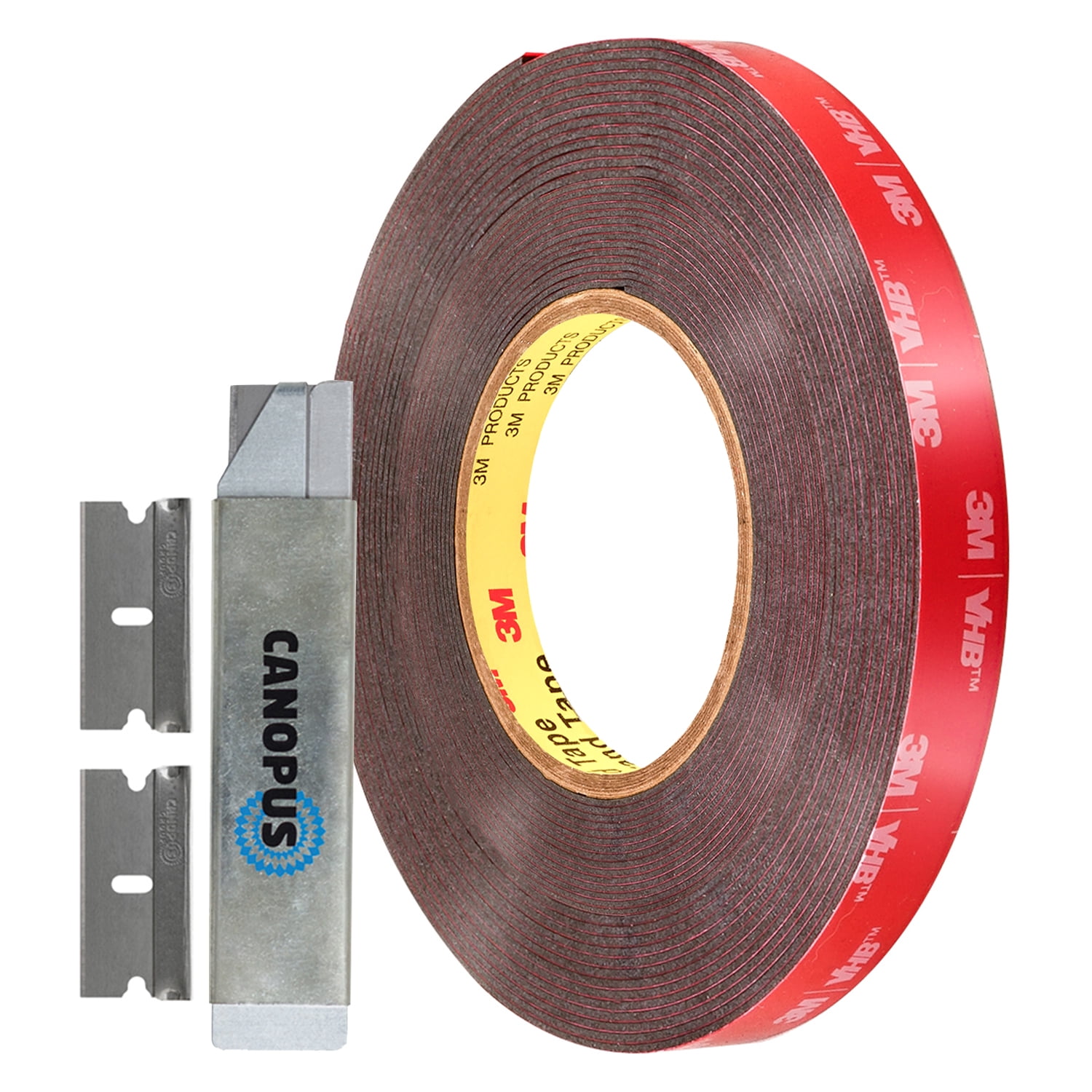 CANOPUS 06382 Automotive Acrylic Plus Attachment Tape, 0.5in x 20yd, Double Sided Tape, Heavy Duty, Made in USA,  Black