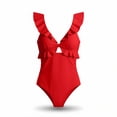 thumbnail image 6 of One Piece Swimsuits for Women Built-in Padded Cups V Neck Ruffle Shoulder Bathing Suit Ruched Tummy Control Monokini Flattering Full Coverage Beachwear, 6 of 6