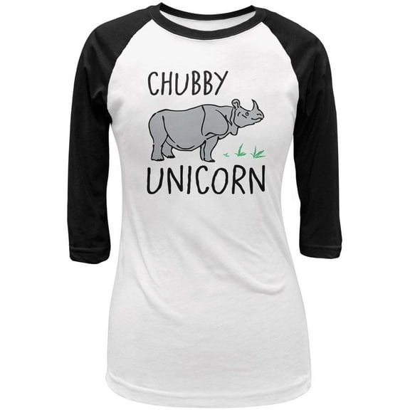 Rhino Chubby Unicorn Doodle Juniors 3/4 Sleeve Raglan T Shirt White-Black LG