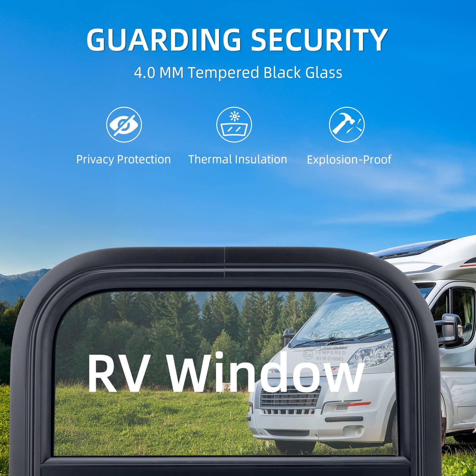 RV Window for Trailer Camper, 14" W x 16" H Vertical RV Window with Net Screen and Trim Ring RV Window for Cargo Trailer Camper for 15/16" to 1-3/4" Thick Walls, DOT Approved
